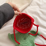 Maxbell Hand Knitted Strawberry Bag with Flower Design Handbag for Work Street Party