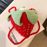 Maxbell Hand Knitted Strawberry Bag with Flower Design Handbag for Work Street Party