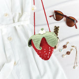 Maxbell Hand Knitted Strawberry Bag with Flower Design Handbag for Work Street Party