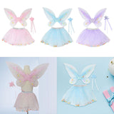 Maxbell 3 Pieces Fairy Wings Tutu Skirt and Stick Set for Girls Cute Princess Cosplay Pink