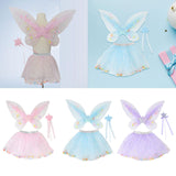 Maxbell 3 Pieces Fairy Wings Tutu Skirt and Stick Set for Girls Cute Princess Cosplay Pink