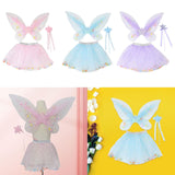 Maxbell 3 Pieces Fairy Wings Tutu Skirt and Stick Set for Girls Cute Princess Cosplay Pink