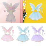 Maxbell 3 Pieces Fairy Wings Tutu Skirt and Stick Set for Girls Cute Princess Cosplay Pink
