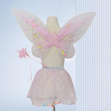 Maxbell 3 Pieces Fairy Wings Tutu Skirt and Stick Set for Girls Cute Princess Cosplay Pink