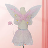Maxbell 3 Pieces Fairy Wings Tutu Skirt and Stick Set for Girls Cute Princess Cosplay Pink