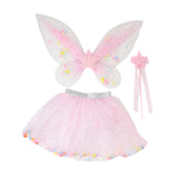 Maxbell 3 Pieces Fairy Wings Tutu Skirt and Stick Set for Girls Cute Princess Cosplay Pink