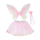 Maxbell 3 Pieces Fairy Wings Tutu Skirt and Stick Set for Girls Cute Princess Cosplay Pink