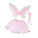 Maxbell 3 Pieces Fairy Wings Tutu Skirt and Stick Set for Girls Cute Princess Cosplay Pink