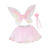 Maxbell 3 Pieces Fairy Wings Tutu Skirt and Stick Set for Girls Cute Princess Cosplay Pink