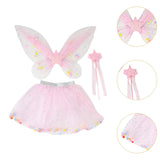 Maxbell 3 Pieces Fairy Wings Tutu Skirt and Stick Set for Girls Cute Princess Cosplay Pink