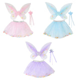 Maxbell 3 Pieces Fairy Wings Tutu Skirt and Stick Set for Girls Cute Princess Cosplay Pink