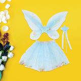 Maxbell 3 Pieces Fairy Wings Tutu Skirt and Stick Set for Girls Cute Princess Cosplay Blue