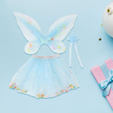 Maxbell 3 Pieces Fairy Wings Tutu Skirt and Stick Set for Girls Cute Princess Cosplay Blue