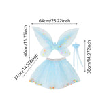 Maxbell 3 Pieces Fairy Wings Tutu Skirt and Stick Set for Girls Cute Princess Cosplay Blue