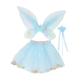 Maxbell 3 Pieces Fairy Wings Tutu Skirt and Stick Set for Girls Cute Princess Cosplay Blue
