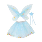 Maxbell 3 Pieces Fairy Wings Tutu Skirt and Stick Set for Girls Cute Princess Cosplay Blue