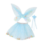 Maxbell 3 Pieces Fairy Wings Tutu Skirt and Stick Set for Girls Cute Princess Cosplay Blue