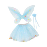 Maxbell 3 Pieces Fairy Wings Tutu Skirt and Stick Set for Girls Cute Princess Cosplay Blue