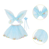 Maxbell 3 Pieces Fairy Wings Tutu Skirt and Stick Set for Girls Cute Princess Cosplay Blue
