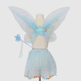 Maxbell 3 Pieces Fairy Wings Tutu Skirt and Stick Set for Girls Cute Princess Cosplay Blue