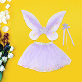 Maxbell 3 Pieces Fairy Wings Tutu Skirt and Stick Set for Girls Cute Princess Cosplay Purple