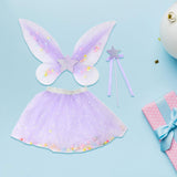 Maxbell 3 Pieces Fairy Wings Tutu Skirt and Stick Set for Girls Cute Princess Cosplay Purple