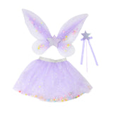 Maxbell 3 Pieces Fairy Wings Tutu Skirt and Stick Set for Girls Cute Princess Cosplay Purple
