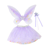 Maxbell 3 Pieces Fairy Wings Tutu Skirt and Stick Set for Girls Cute Princess Cosplay Purple