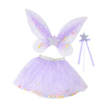 Maxbell 3 Pieces Fairy Wings Tutu Skirt and Stick Set for Girls Cute Princess Cosplay Purple