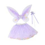 Maxbell 3 Pieces Fairy Wings Tutu Skirt and Stick Set for Girls Cute Princess Cosplay Purple