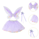 Maxbell 3 Pieces Fairy Wings Tutu Skirt and Stick Set for Girls Cute Princess Cosplay Purple
