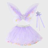 Maxbell 3 Pieces Fairy Wings Tutu Skirt and Stick Set for Girls Cute Princess Cosplay Purple