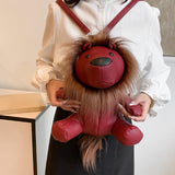 Maxbell Leather Backpack Creative Realistic Funny Rucksack for Cat Lovers Kids Women Red