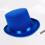 Maxbell Top Hat Flat Top Funky Magician Hat for Stage Performance Nightclub Festival Blue