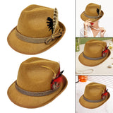 Maxbell Homburg Hat for Male Retro Design Fashion Hairdress for Work Travel Black Feathers