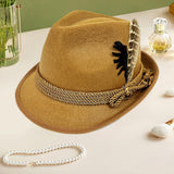 Maxbell Homburg Hat for Male Retro Design Fashion Hairdress for Work Travel Black Feathers