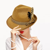 Maxbell Homburg Hat for Male Retro Design Fashion Hairdress for Work Travel Black Feathers