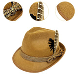 Maxbell Homburg Hat for Male Retro Design Fashion Hairdress for Work Travel Black Feathers
