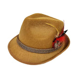 Maxbell Homburg Hat for Male Retro Design Fashion Hairdress for Work Travel Red Feathers