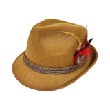Maxbell Homburg Hat for Male Retro Design Fashion Hairdress for Work Travel Red Feathers