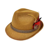 Maxbell Homburg Hat for Male Retro Design Fashion Hairdress for Work Travel Red Feathers