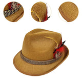 Maxbell Homburg Hat for Male Retro Design Fashion Hairdress for Work Travel Red Feathers