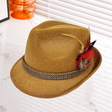 Maxbell Homburg Hat for Male Retro Design Fashion Hairdress for Work Travel Red Feathers