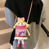 Maxbell Cute Doll Crossbody Bag Boho Phone Bag Knitted Bag for Vacation Beach Summer