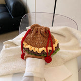 Maxbell Crochet Shoulder Bag Birthday Gift Cartoon for Women Cute Hamburger Yarn Bag Large