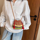 Maxbell Crochet Shoulder Bag Birthday Gift Cartoon for Women Cute Hamburger Yarn Bag Large