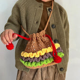 Maxbell Crochet Shoulder Bag Birthday Gift Cartoon for Women Cute Hamburger Yarn Bag Large