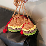 Maxbell Crochet Shoulder Bag Birthday Gift Cartoon for Women Cute Hamburger Yarn Bag Large