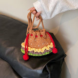Maxbell Crochet Shoulder Bag Birthday Gift Cartoon for Women Cute Hamburger Yarn Bag Large