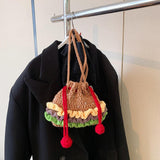Maxbell Crochet Shoulder Bag Birthday Gift Cartoon for Women Cute Hamburger Yarn Bag Large
